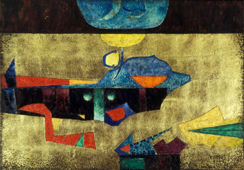 Pintura sobre oro en ritmo tropical ✦ 2004 ✦ Panel de tabla con hojilla de oro y óleo ✦ 115 x 170 cm