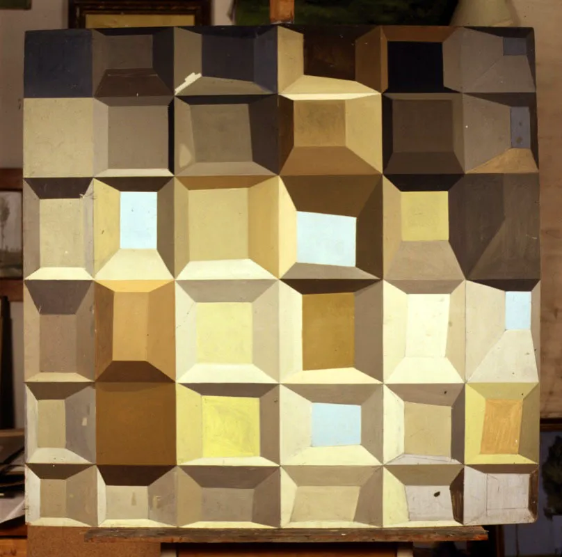 Estudio de cubos. 1970. leo sobre madera. 118 x 121 cm 