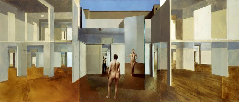 Interior con desnudos. 2007. leo sobre lienzo. Trptico, 71 x 166,5 cm 