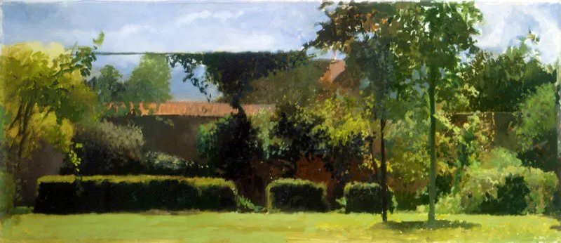 Jardn con curubo. 1991. leo sobre lienzo. 30,7 x 73,6 cm 