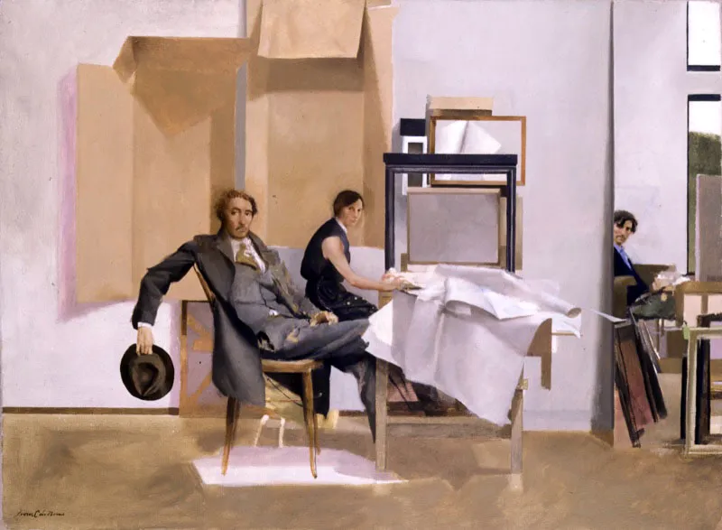 Tres personajes en el estudio. 1988. leo sobre lienzo. 54 x 73 cm 