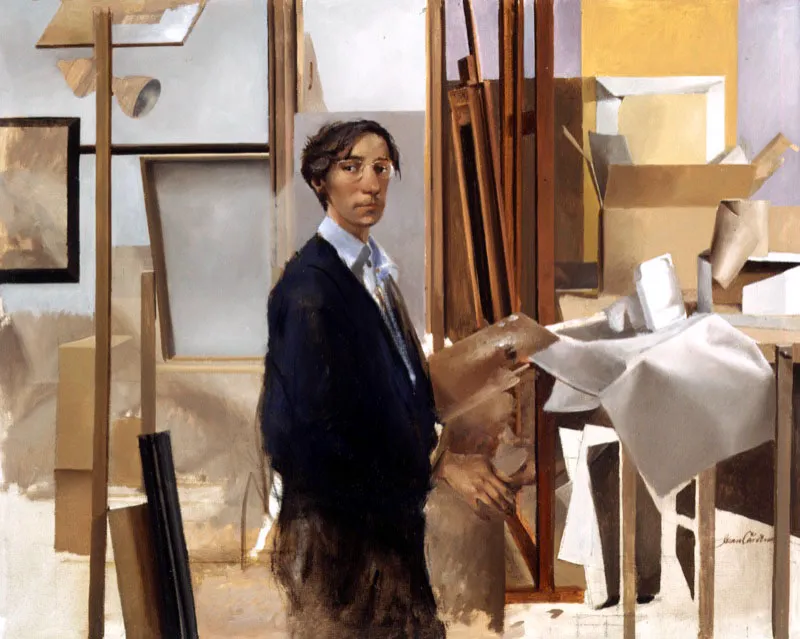 Interior con cartón amarillo. 1984. Óleo sobre lienzo. 40 x 50 cm