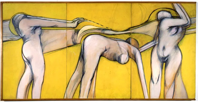 1969 / Aguada de leo, pastel y carboncillo sobre cartn / Polptico, 120 x 480 cm 