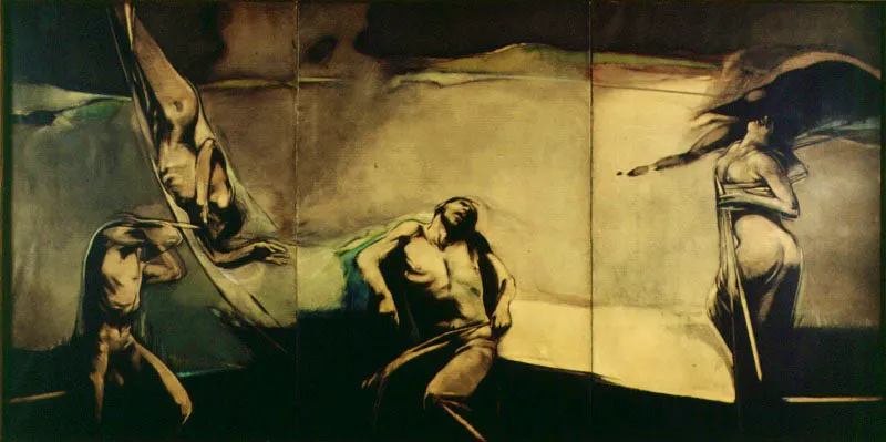 1974 / leo sobre papel / Trptico 195 x 390 cm 