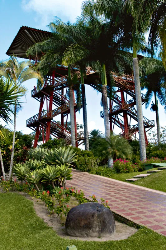 Torre y mirador de entrada al parque, hecha con madera de mangle, con techo de guadua y teja de barro, desde donde se divisa una gran extensin del departamento. Carlos Pineda