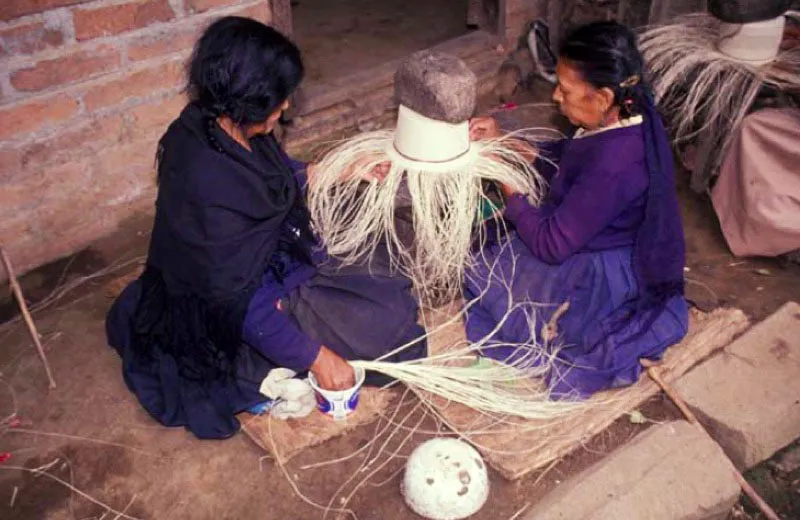 Sandon, Nario. 
Entre las actividades econmicas de la regin est la fabricacin de sombreros y accesorios con iraca (Carludovica palmatta) o paja toquilla. Son mujeres quienes principalmente se encargan del tejido de estas artesanas cuya calidad le han dado fama local, nacional y mundial. 