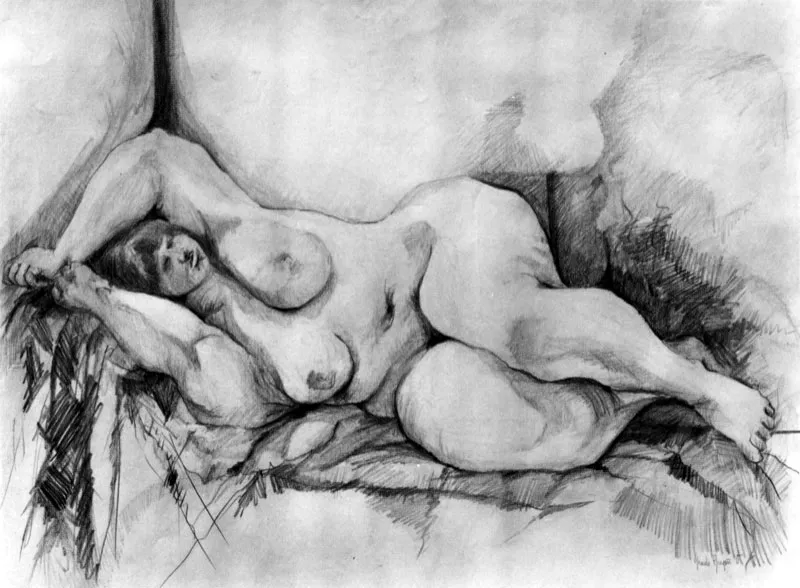 Lying figure / 1967 / Lpiz sobre papel / 48 x 64 cm 