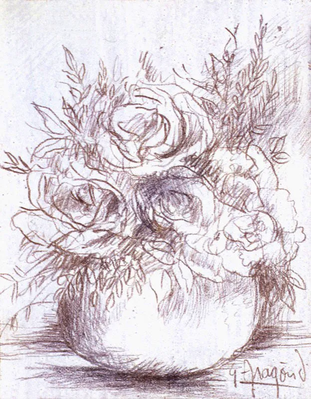 Florero / 1979 / Punta de plata sobre pergamino / 7,8 x 6,2 cm