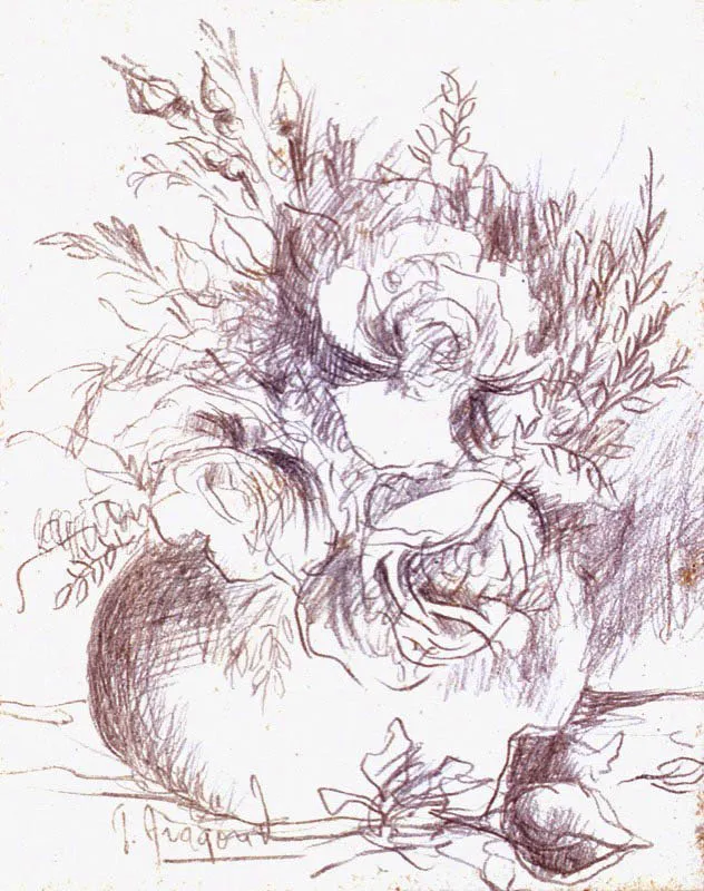 Florero / 1979 / Punta de plata sobre pergamino / 7,8 x 6,2 cm