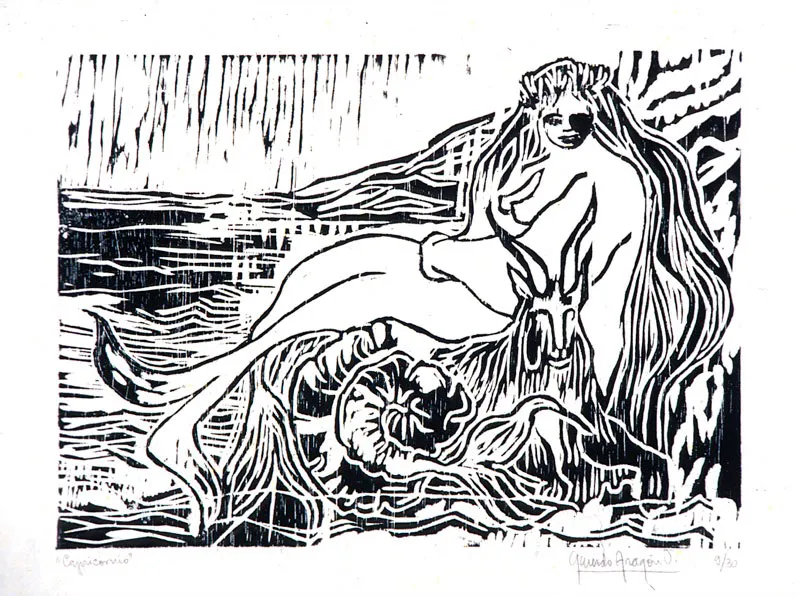 Capricornio / 1969-1972 / Xilografía sobre papel / 31 x 43 cm