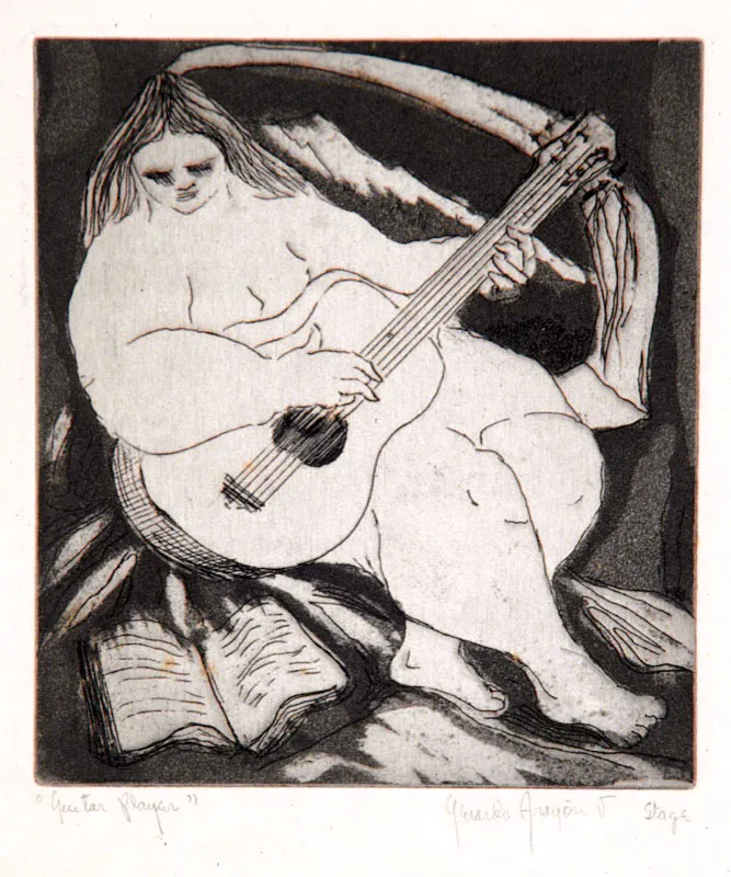 Guitar player / 1967 / Grabado, punta seca / 14,4 x 13 cm