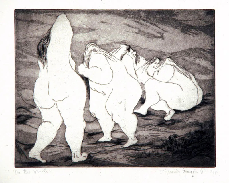 On the beach / 1967 / Grabado, punta seca / 19 x 23 cm