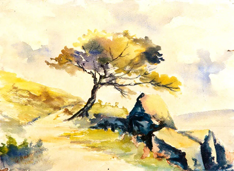 Paisaje / ca. 1957 / Acuarela sobre papel / 28 x 38 cm 