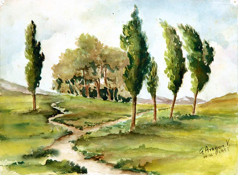 Paisaje / ca. 1957 / Acuarela sobre papel / 28 x 38 cm 