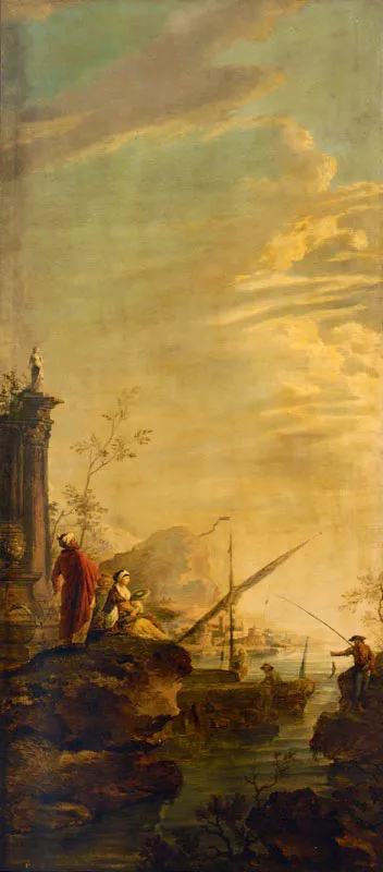Anónimo (J. B.) / Figuras turcas cerca del agua / Ca. 1786 / Óleo sobre lienzo / 274 x 122,6 cm / Registro 4244 / Ingreso a la colección: diciembre de 2005 / Donación de la Fundación Amigos de las Colecciones de Arte del Banco de la República