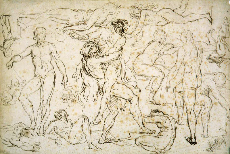 Eugène Delacroix / Saint-Maurice (Francia), 1798 - París (Francia), 1863 / Figuras según los maestros de la antigüedad, con Hércules asfixiando entre sus brazos a Anteo / Siglo xix / Tinta sobre papel / 30 x 45 cm / Registro: 3200 / Ingreso a la colección: octubre de 2000