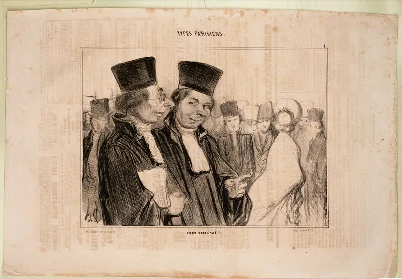 Honoré Daumier / Marsella (Francia), 1808 - Valmondois (Francia), 1879 /
—¡Viejo malvado!
/ N.o 4 Tipos parisinos / Le Charivari 17.10.1841 / Litografía sobre papel periódico / 24 x 36 cm / Registro 4770 / Ingreso a la colección: diciembre de 2007