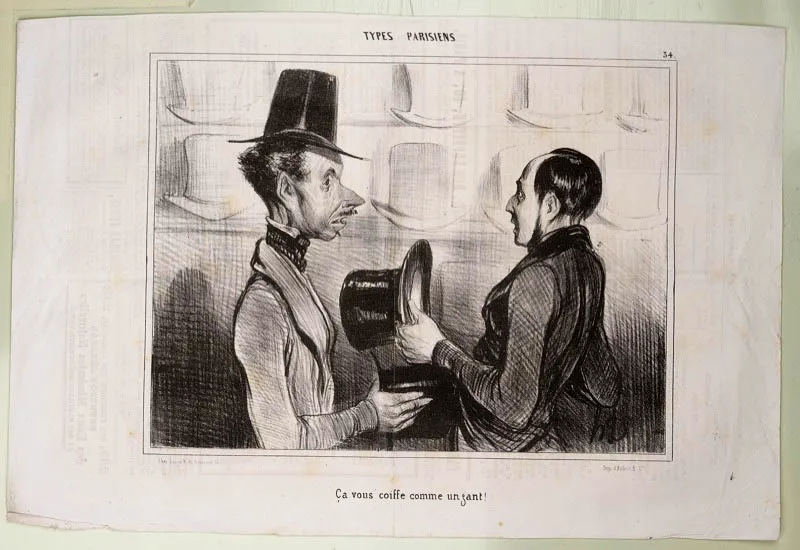 Honoré Daumier / Marsella (Francia), 1808 - Valmondois (Francia), 1879 /
—¡Eso le encaja como un guante!
/ N.o 34 Tipos parisinos / Le Charivari 14.7.1842 / Litografía sobre papel periódico / 24 x 36 cm / Registro 4794 / Ingreso a la colección: diciembre de 2007