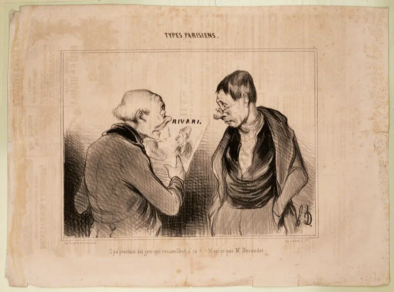 Honoré Daumier / Marsella (Francia), 1808 - Valmondois (Francia), 1879/
—Sin embargo, hay gente que se asemeja a eso. ¿No es así, señor Durandet?
/ N.o 9 Tipos parisinos / Le Charivari 9.11.1841 / Litografía sobre papel periódico / 24 x 36 cm / Registro 4775 / Ingreso a la colección: diciembre de 2007