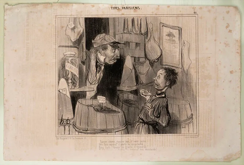 Honoré Daumier / Marsella (Francia), 1808 - Valmondois (Francia), 1879 /
Ciudadano tendero, guerrero puro y sin tacha, alguna vez militar usaba bigote; soñaba con la llegada de un ascenso y, desde entonces, es el terror de los niños.
/ N.o 44 Tipos parisinos / Le Charivari 22.11.1841 / Litografía sobre papel periódico / 24 x 36 cm / Registro 4798 / Ingreso a la colección: diciembre de 2007