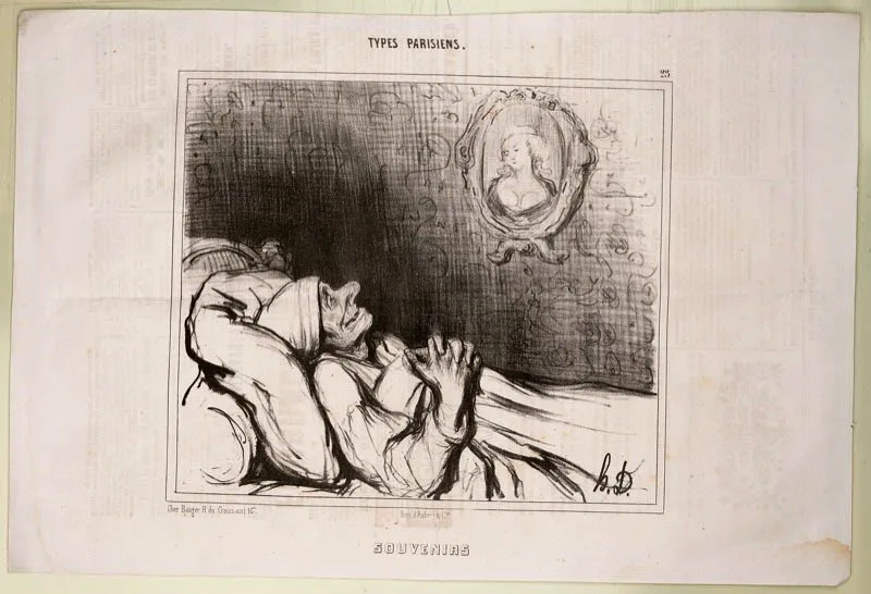 Honoré Daumier / Marsella (Francia), 1808 - Valmondois (Francia), 1879 / Recuerdos / N.o 23 Tipos parisinos / Le Charivari 5.6.1842 / Litografía sobre papel periódico / 24 x 36 cm / Registro 4785 / Ingreso a la colección: diciembre de 2007
