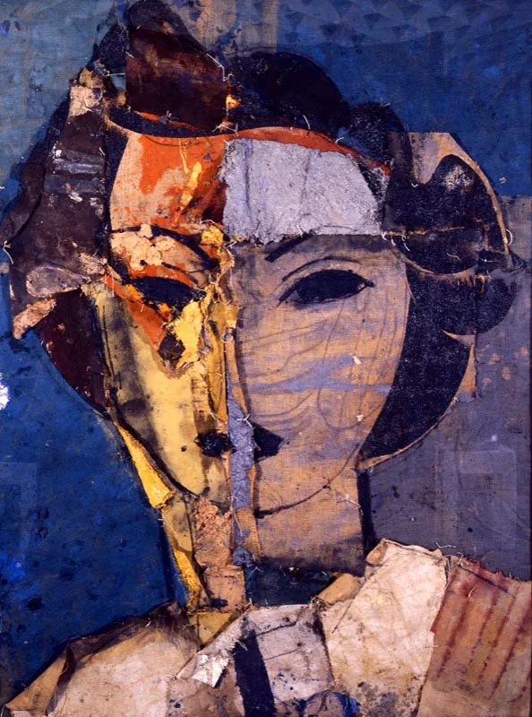 Manolo Valds / Valencia (Espaa), 1942 / Retrato amarillo y azul / 1999 / Collage y leo sobre textil de fique / 185,5 x 140 x 10 cm / Registro 3891 / Ingreso a la coleccin: diciembre de 1999 