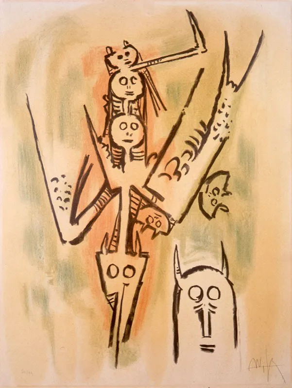 Wifredo Lam / Sagua La Grande (Cuba), 1902 - París (Francia), 1982 / La mirada vertical / 1973 / Litografía sobre papel / 65 x 50 cm / Registro 0868 / Ingreso a la colección: julio de 1978