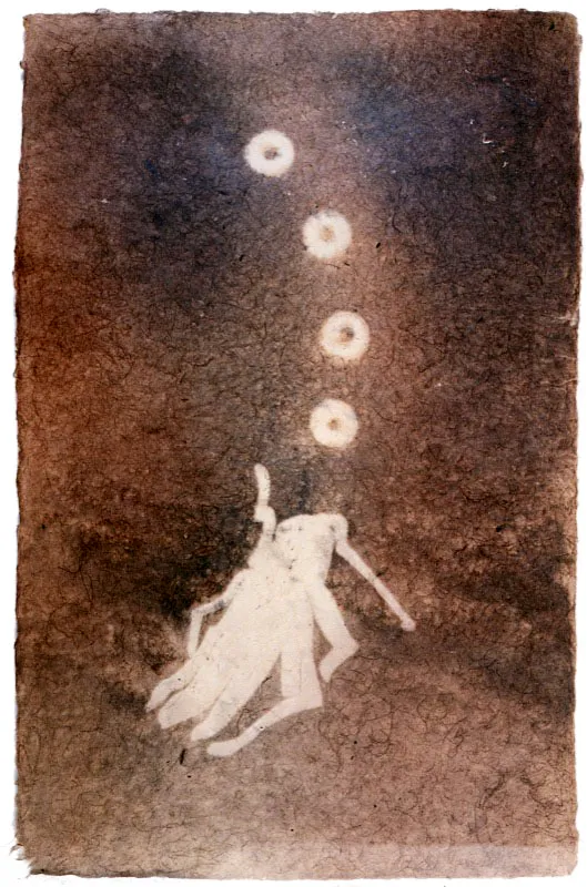 Francisco Toledo / Juchitán, Oaxaca (México), 1940 / Chapulín tres rondanas / 2001 / Estarcido sobre papel de fique / 25 x 39 cm / Registro 4070 / Ingreso a la colección: noviembre de 2003