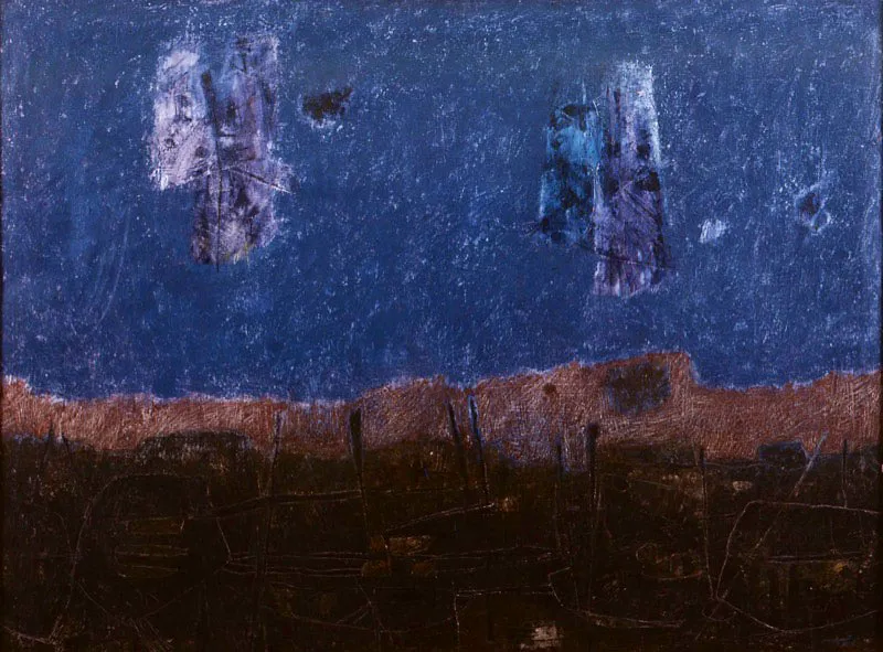 Óscar Pantoja / Oruro (Bolivia), 1925 / Extremo vértice donde se acumula el temblor de las mareas / 1962 / Óleo sobre tela / 75 x 100 cm / Registro 0218 / Ingreso a la colección: abril de 1962