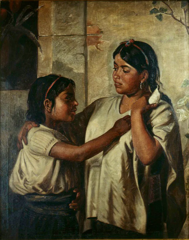 Felipe Santiago Gutiérrez / Texcoco (México), 1824 - 1904 / Indias de Oaxaca / Indias disputándose una tortilla / Ca. 1877 / Óleo sobre tela / 100 x 80 cm / Registro 1125 / Ingreso a la colección: agosto de 1980