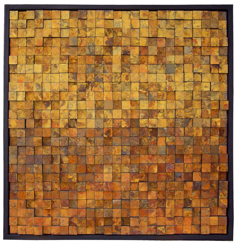PAISAJE RESCATADO.
1998.
Lámina de hierro y pizarra.
133 x 133 x 6 cm aprox.