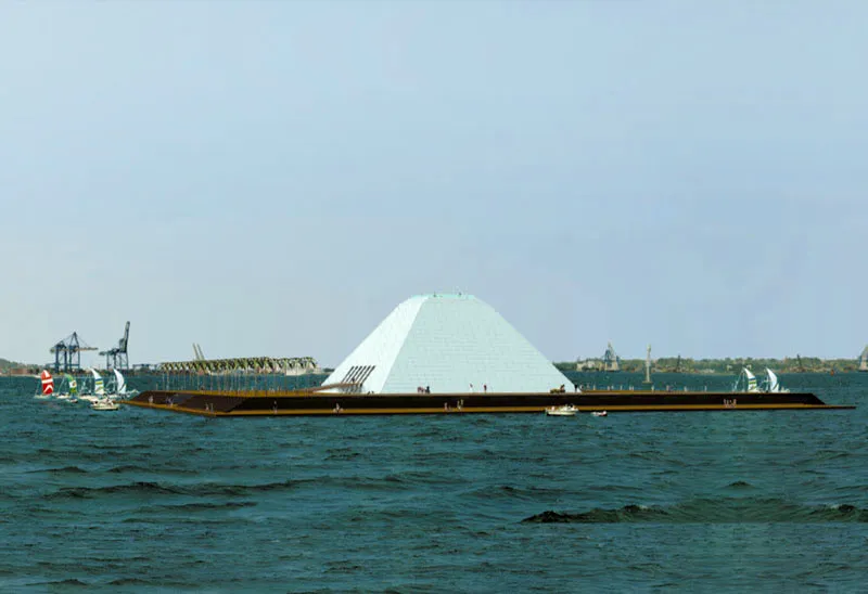 PIRÁMIDE DE INDIAS.
1991.
Proyecto.
Una propuesta para Cartagena.
Concreto, fibra óptica, vidrio, acero y piedra.
Arquitecto director: Carlos H. Jaramillo.
Arquitectos colaboradores: Adriana Zelaya, Arturo Cardona, Adriana Ceballos.
200 x 200 x 80 m aprox.
