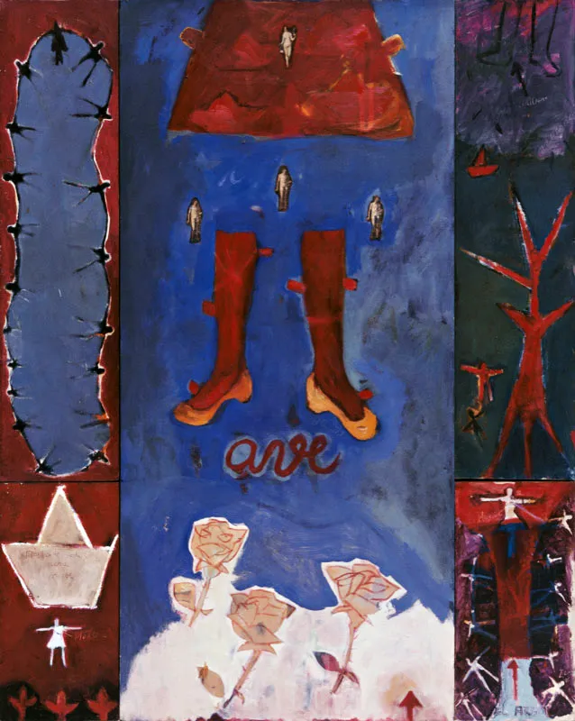 Muriel Angulo / Aserrín Aserrán / 1995 / Mixta sobre lienzo / 150 x 120 cm Óscar Monsalve