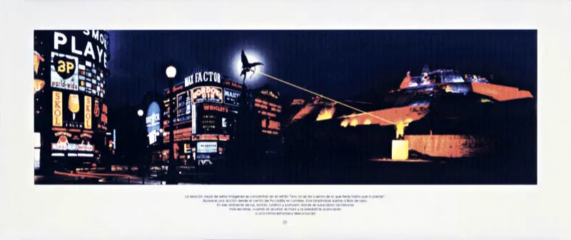 Eduardo Polanco / Ciudades de película de espectáculo / 1999 / Fotografías intervenidas digitalmente e impresas con sistema de inyección de tinta / 37 x 82 cm Óscar Monsalve