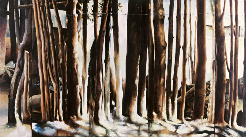 Cristo Hoyos / De cerca / 2001 / Tríptico 36 · 36a · 36b / Óleo sobre lienzo / 120 x 160 cm - 120 x 28 cm - 120 x 28 cm Óscar Monsalve