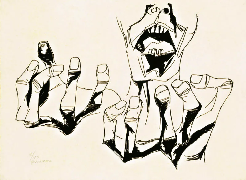 Oswaldo Guayasamín / Las manos de la ira / s.f / Grabado sobre papel / 44 x 61 cm Óscar Monsalve