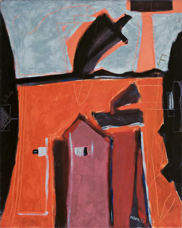 Diego Mazuera / Faro y puerto / 1993 / Óleo y arenas sobre lienzo / 86 x 72 cm Óscar Monsalve