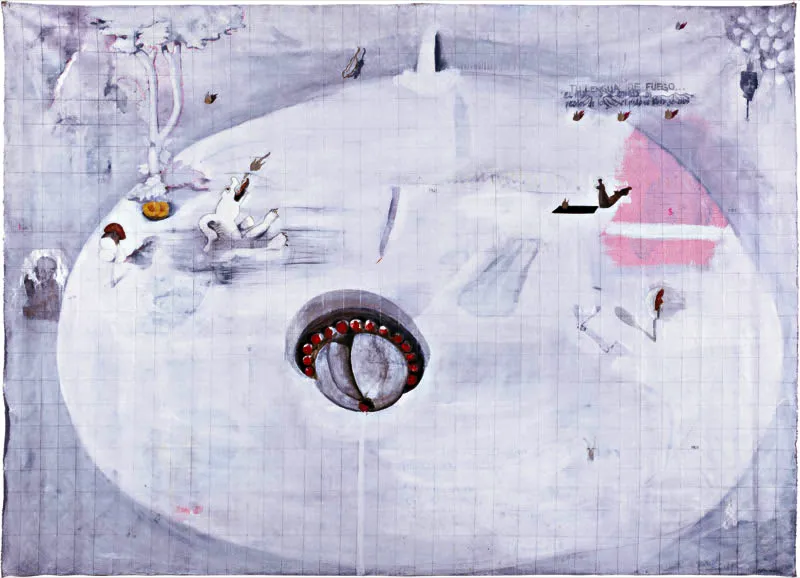 José Horacio Martínez / Flan de cerezas / 1996 / Acrílico, collage y óleo sobre lienzo / 178 x 243 cm Óscar Monsalve