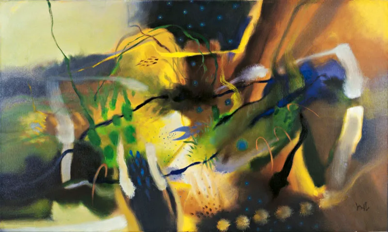 Carlos Jacanamijoy / Ventana de un río / 2006 / Óleo sobre lienzo / 91,2 x 152 cm Óscar Monsalve
