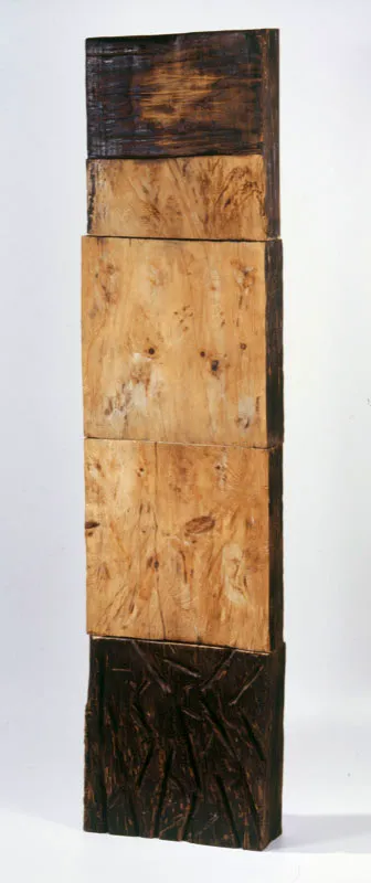 Ana Mara Rueda / De la serie del fuego / 1999 / Madera, incisiones y fuego  / 164 x 40 x 10 cm scar Monsalve