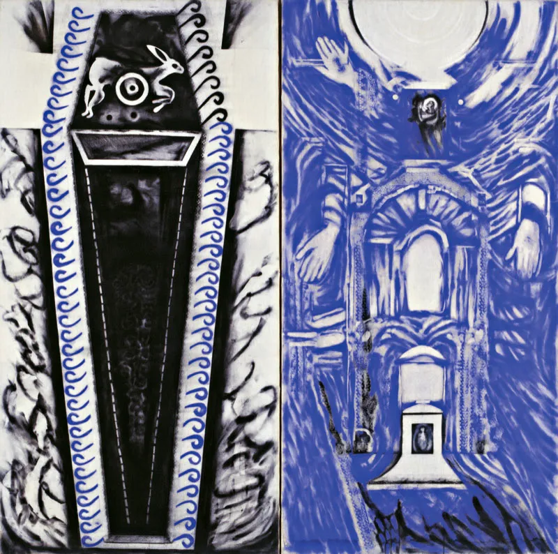 Marta Calderón / La caja – ex – voto / 1987 / Pigmentos minerales sobre lienzo / 177 x 177 cm Óscar Monsalve