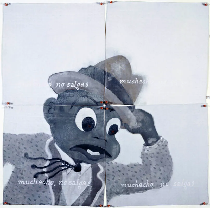 Rafael Ortíz / Muchacho no salgas (detalle) / 1998 / Instalación, pintura y pañuelos / Dimensiones variables Óscar Monsalve