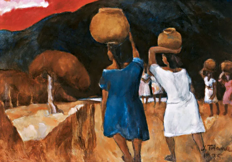 Jorge Elías Triana / Aguadoras en azul / 1995 / Óleo sobre lienzo / 67 x 100 cm Óscar Monsalve