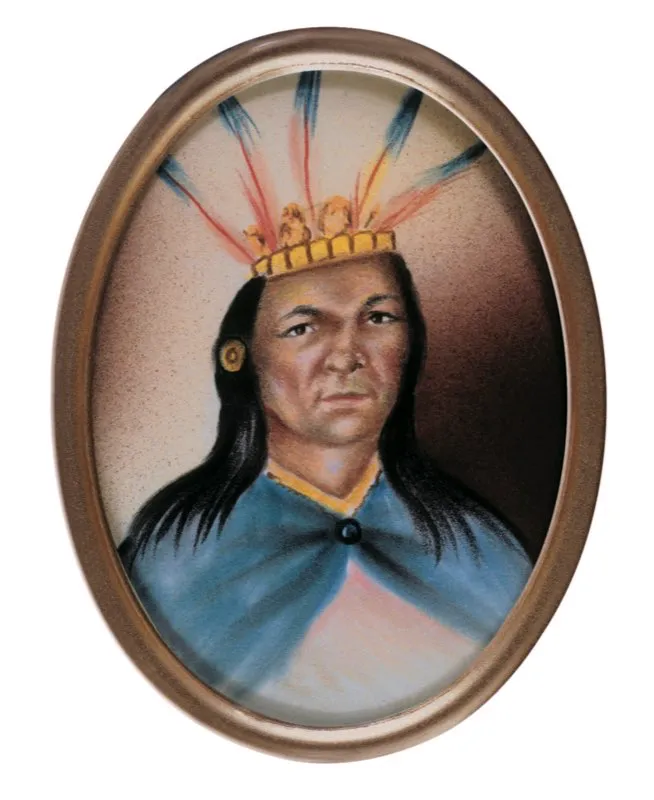 Aquiminzaque sucedió a Quemuenchatocha y mantuvo la resistencia durante un año. Fue hecho prisionero y desaparecido por Gonzalo Suárez Rendón, fundador de Tunja. Miniaturas de Manuel J. Paredes. Biblioteca Luis Ángel Arango, Bogotá.