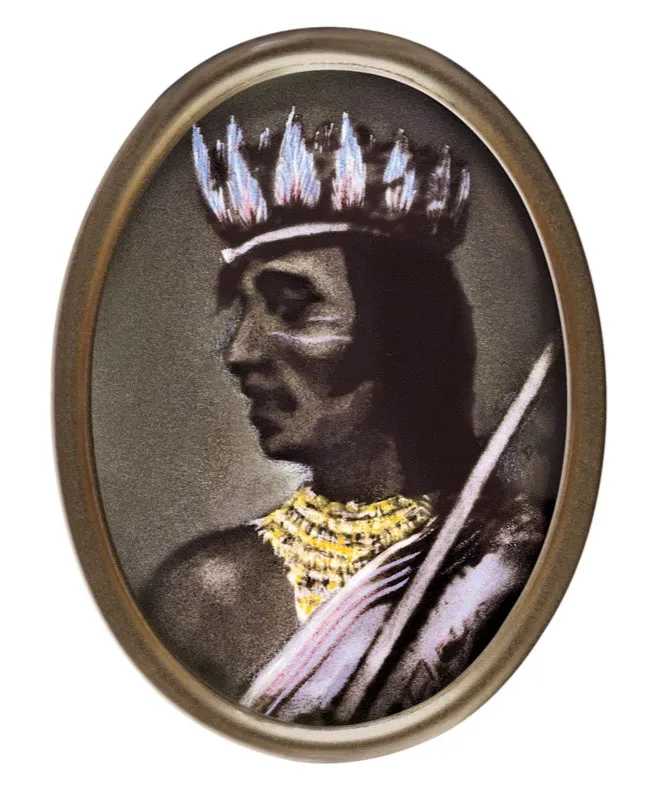 Saquezazipa o Sagipa (1538), el último de los zipas, hecho prisionero y asesinado por Jiménez de Quesada. Miniaturas de Manuel J. Paredes, Biblioteca Luis Ángel Arango, Bogotá.