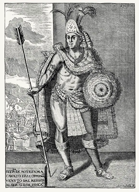 Vencido por Corts, y obligado a servir de instrumento para someter a sus sbditos, Moctezuma II, ltimo emperador de los aztecas, agobiado por la humillacin y el remordimiento se dej morir de hambre en Tenochtitln en 1520. 