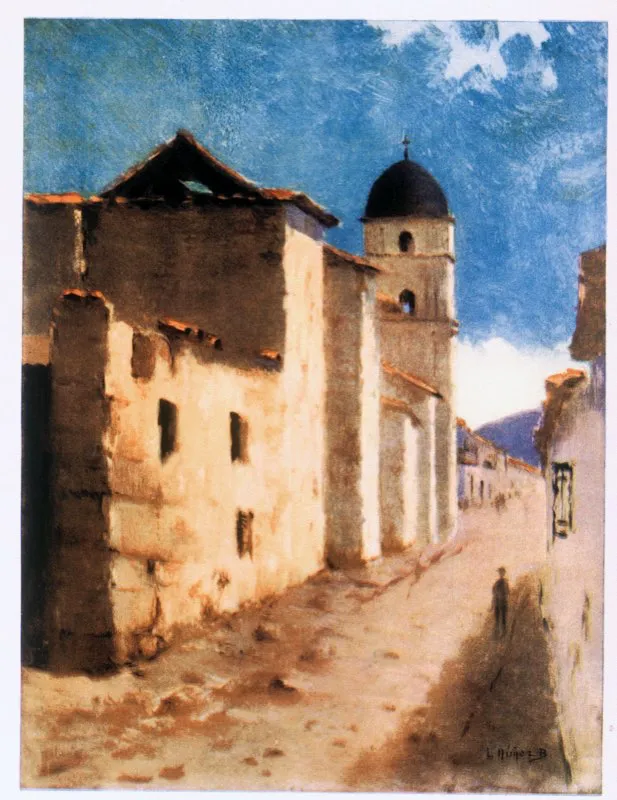 Capilla de Mi padre Jesús e iglesia de San Agustín, a lo largo de la Calle Real. Óleos de Luis Núñez Borda.