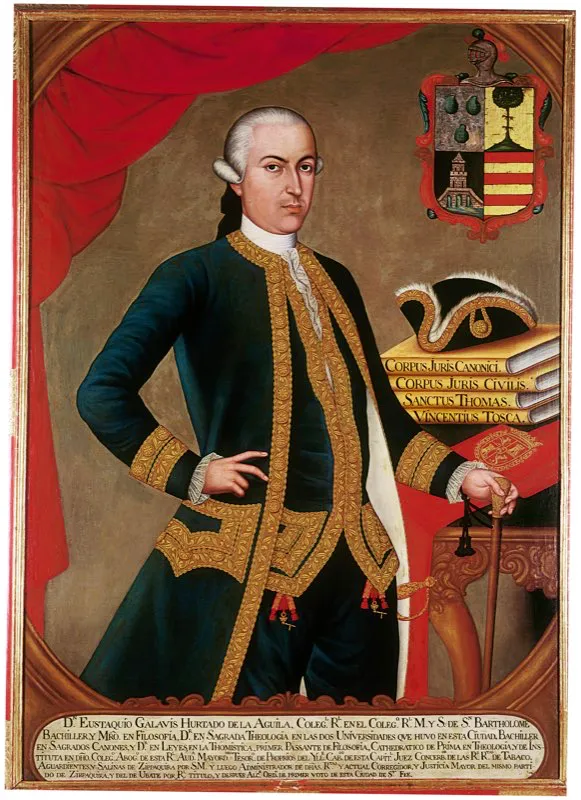 Eustaquio Galavís Hurtado, alcalde y regidor de Bogotá en 1794, uno de los personajes más influyentes de la ciudad durante cuatro décadas. Algunos de sus descendientes fueron también alcaldes de la ciudad. Óleo de Joaquín Guitérrez. Museo de Arte Colonial, Bogotá.