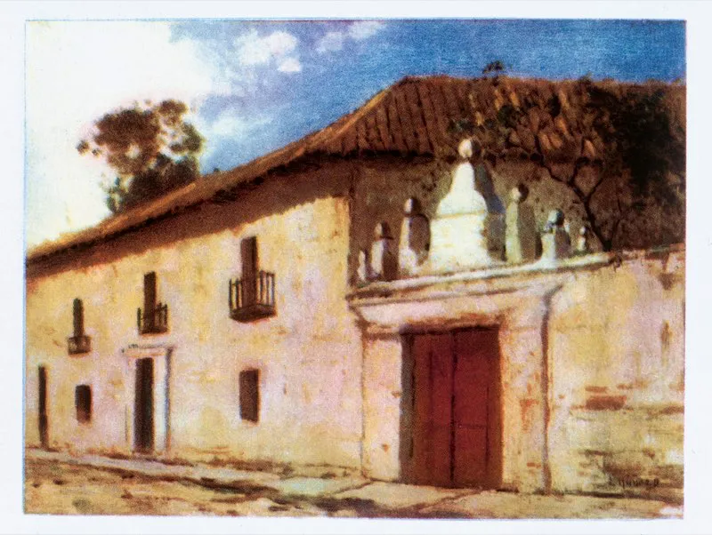 Las casonas coloniales tenían un portón amplio y una pesebrera para el servicio de las cabalgaduras. Óleos de Luis Núñez Borda.