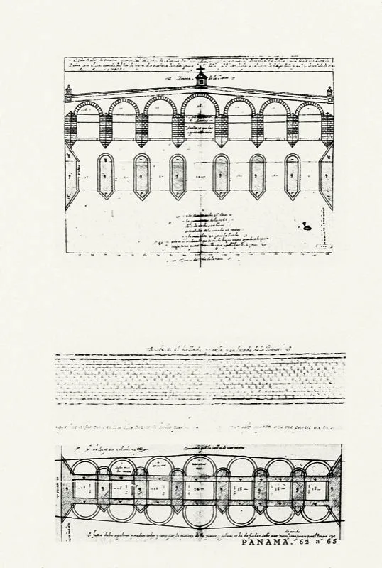 El primer puente de cal y canto que se construyó sobre el río Bogotá fue el Puente Grande, el cual se levantó según los planos del arquitecto jesuita Juan Bautista Coluchini, en 1665. Aquí podemos apreciar los diseños originales de la obra, que reposan en el Archivo General de Indias.